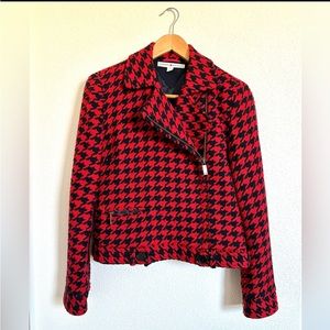 Tommy Hilfiger Wool Blend Motorcycle Jacket Red Black Houndstooth Size 4
